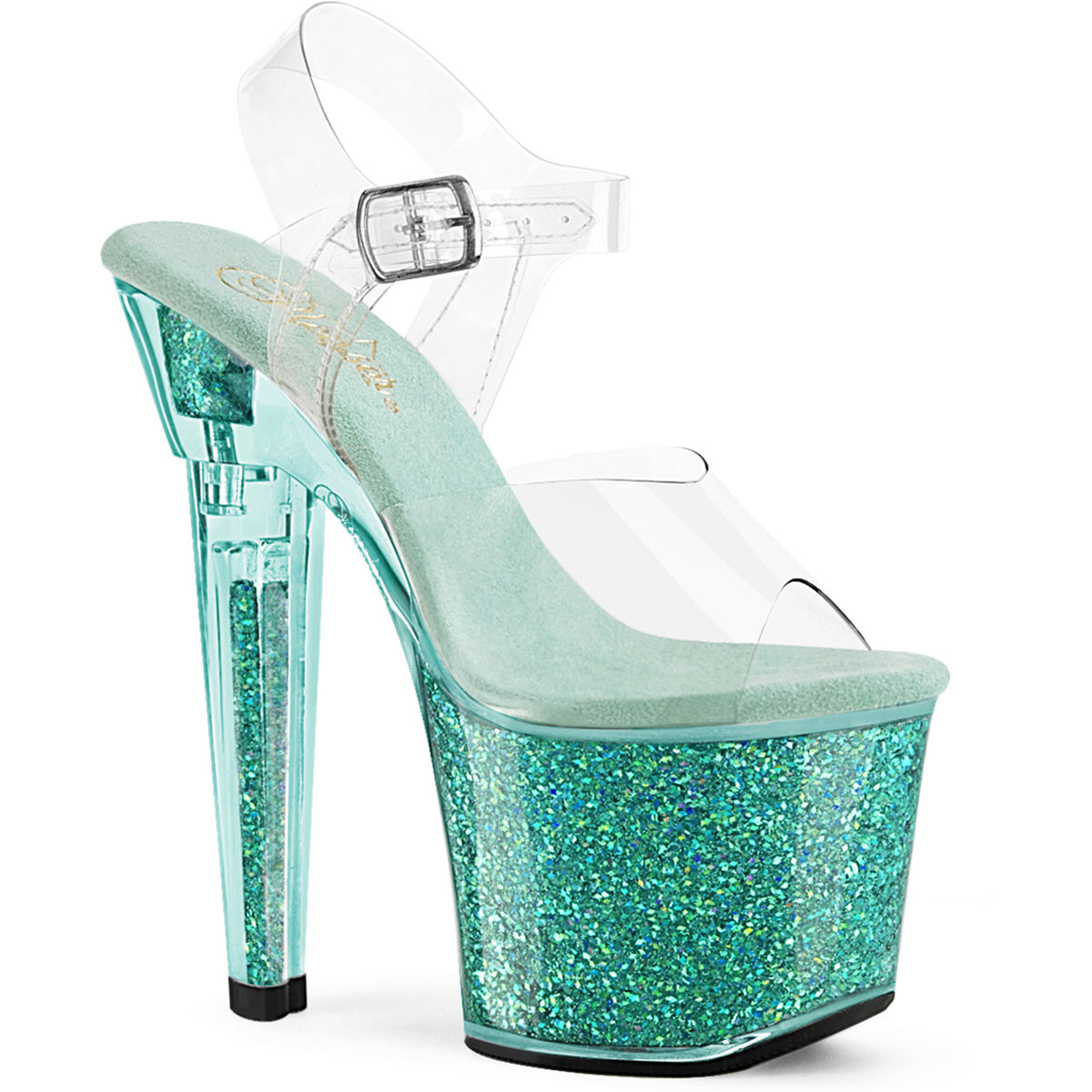 7" Heel, 3 1/4" Pf Ankle Strap Sandal W/Iridescent Glitters Pleaser Pleaser LOVESICK/708SG Main image