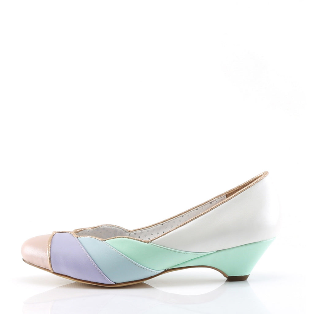 1 1/2" Kitten Wedge Pump Whit-Mint Multi Faux Leather Pleaser Pin Up Couture LULU/05