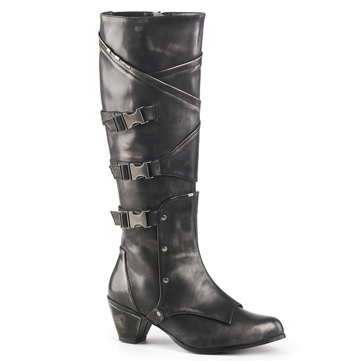 2 1/2" Block Heel Knee High Boot W/ Buckle Strap, Side Zip Pleaser Funtasma MAIDEN/8820 Main image