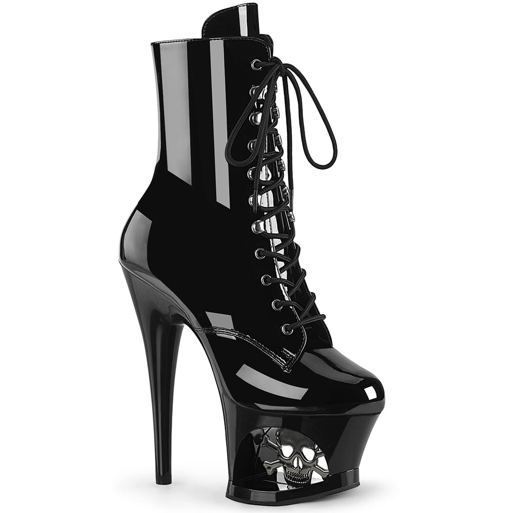 7" Heel, 2 3/4" Cut-Out Pf Lace-Up Ankle Boot, Side Zip Pleaser Pleaser MOON/1020SK