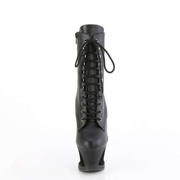 7" Heel, 2 3/4" Cut-Out Pf Lace-Up Ankle Boot, Side Zip Pleaser Pleaser MOON/1020SK
