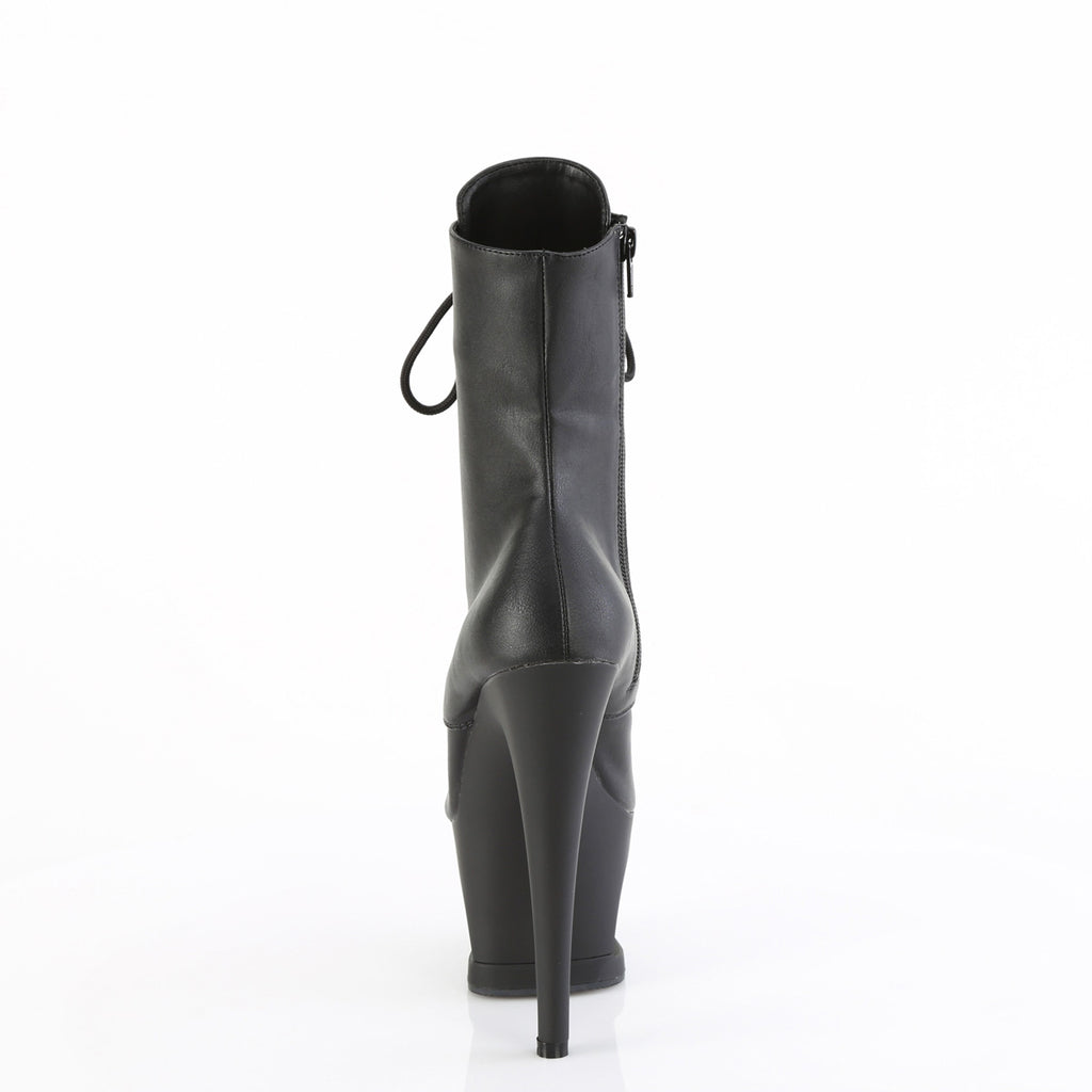 7" Heel, 2 3/4" Cut-Out Pf Lace-Up Ankle Boot, Side Zip Pleaser Pleaser MOON/1020SK