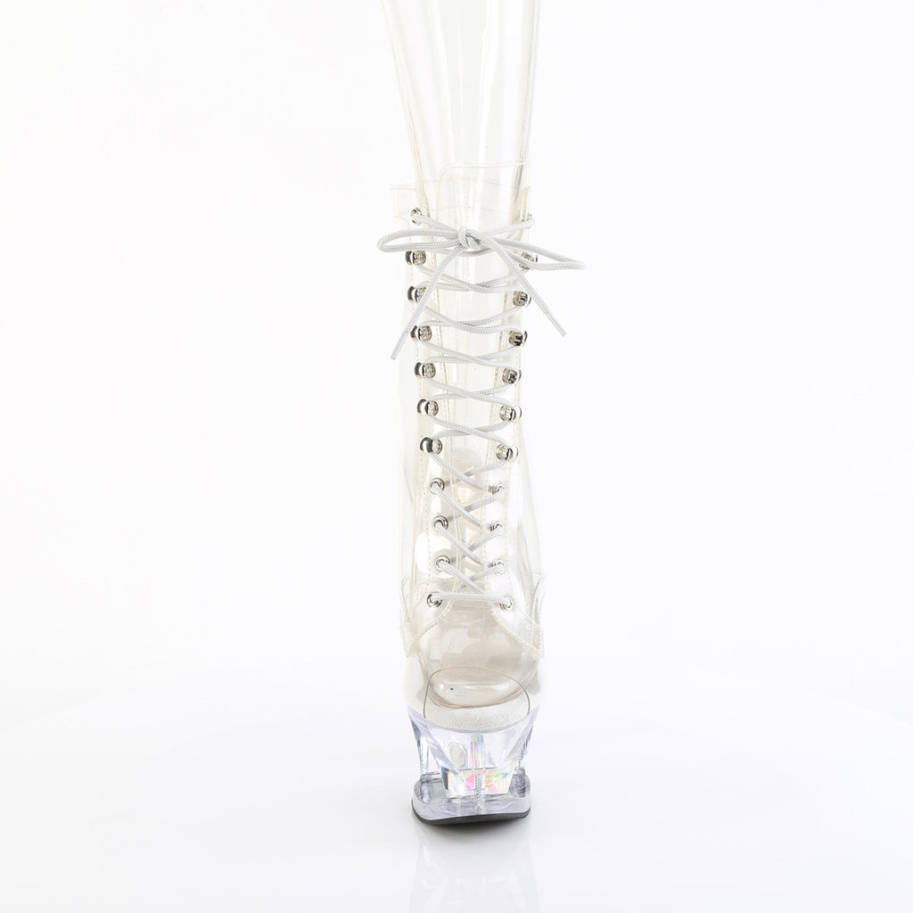 7" Heel, 2 3/4" Cut-Out Pf Lace-Up Ankle Boot, Side Zip Pleaser Pleaser MOON/1021C/DIA