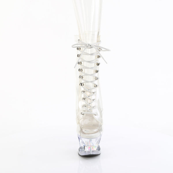 7" Heel, 2 3/4" Cut-Out Pf Lace-Up Ankle Boot, Side Zip Pleaser Pleaser MOON/1021C/DIA