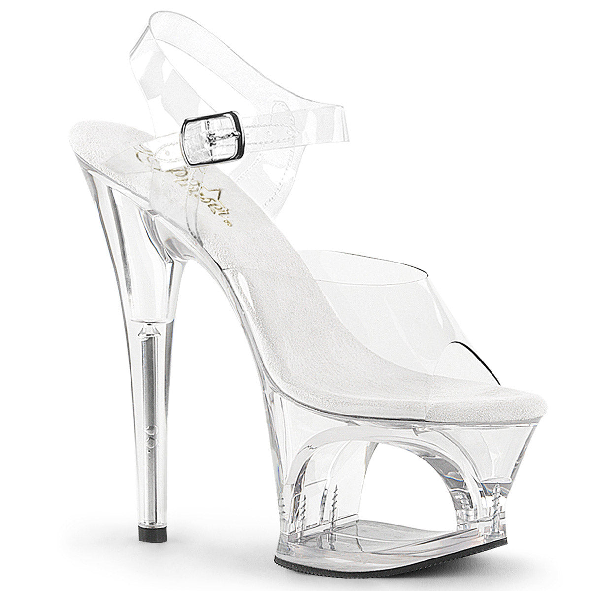 7" Heel, 2 3/4" Cut-Out PF Ankle Strap Sandal Clr/Clr Pleaser Pleaser MOON/708 Main image
