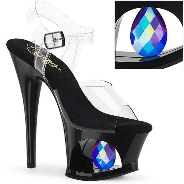 7" Heel, 2 3/4" Cut-Out Pf Ankle Strap Sandal W/Prisms Pleaser Pleaser MOON/708DIA