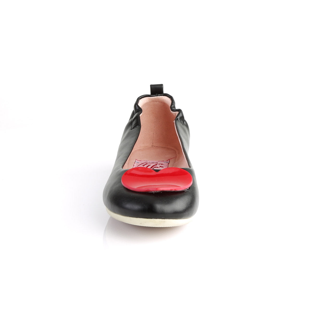 Pin Up Couture Round Toe Foldable Flats with Heart Adornment Black Faux Leather Secondary image