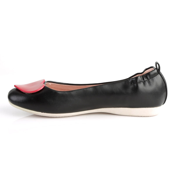 Round Toe Foldable Flats W/ Heart Adornment Blk Faux Leather Pleaser Pin Up Couture OLIVE/05