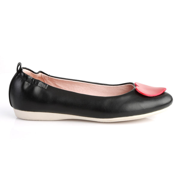 Round Toe Foldable Flats W/ Heart Adornment Blk Faux Leather Pleaser Pin Up Couture OLIVE/05