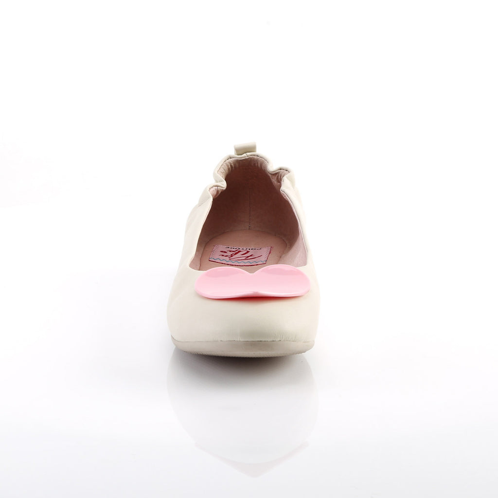 Round Toe Foldable Flats W/ Heart Adornment Cream Faux Leather Pleaser Pin Up Couture OLIVE/05