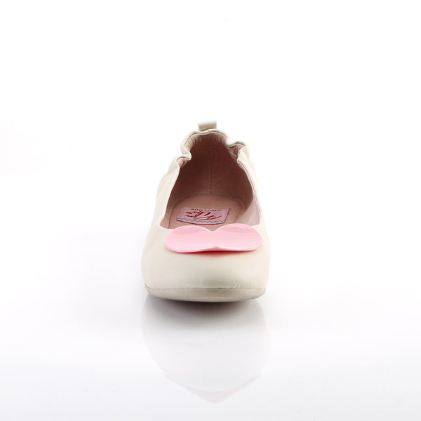 Round Toe Foldable Flats W/ Heart Adornment Cream Faux Leather Pleaser Pin Up Couture OLIVE/05