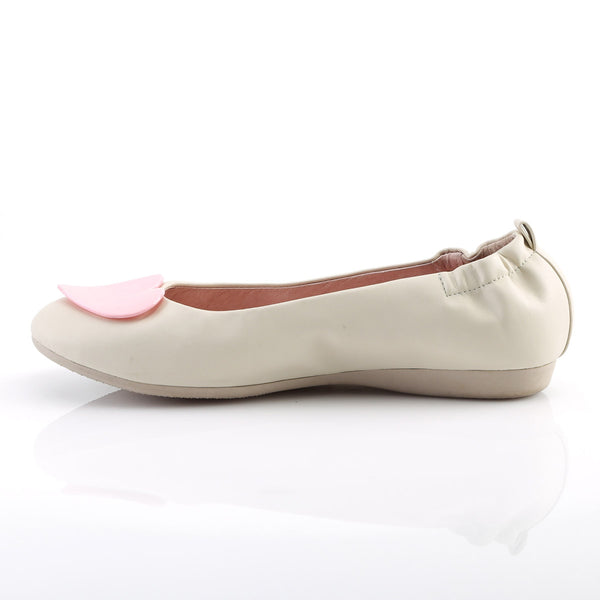 Round Toe Foldable Flats W/ Heart Adornment Cream Faux Leather Pleaser Pin Up Couture OLIVE/05