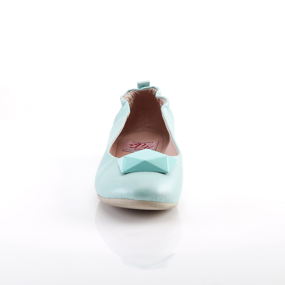 Round Toe Foldable Flats W/ Geometric Adornment Aqua Faux Leather Secondary image