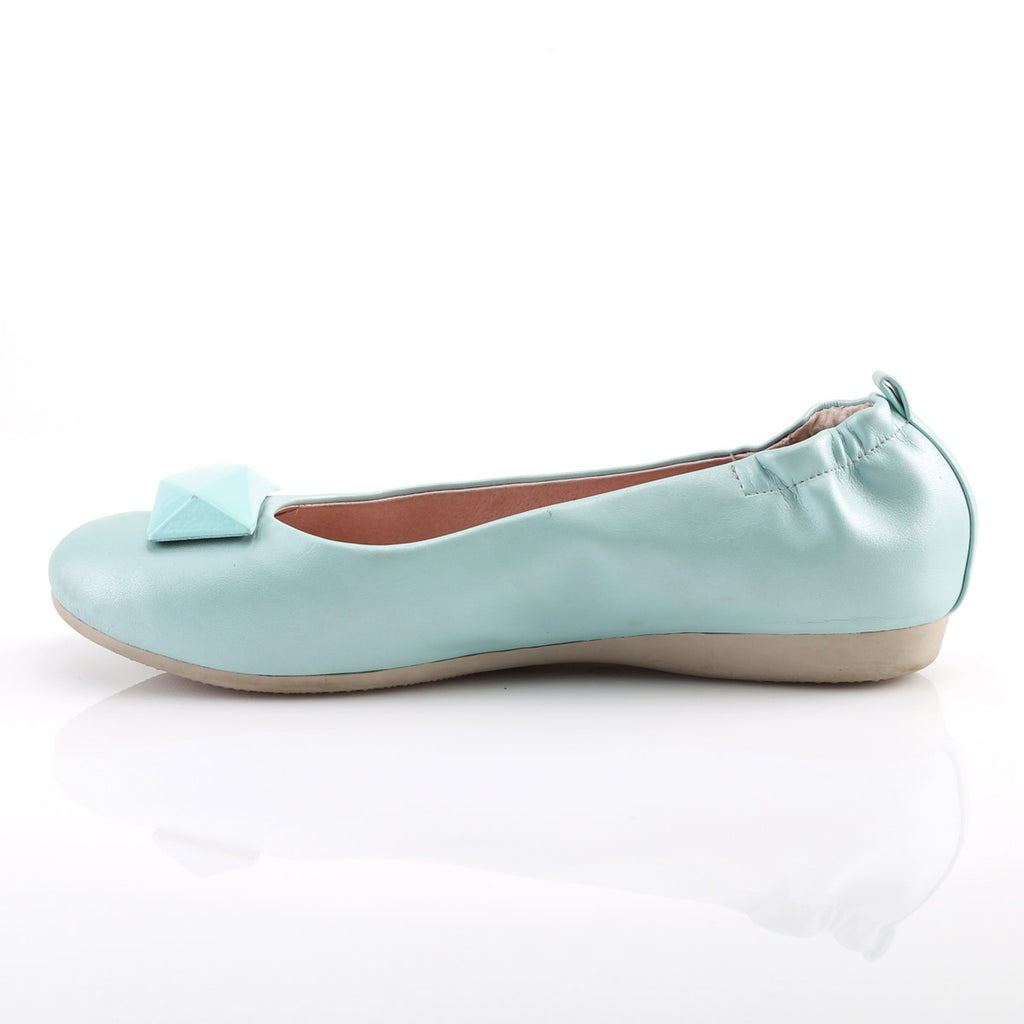 Round Toe Foldable Flats W/ Geometric Adornment Aqua Faux Leather Pleaser Pin Up Couture OLIVE/08