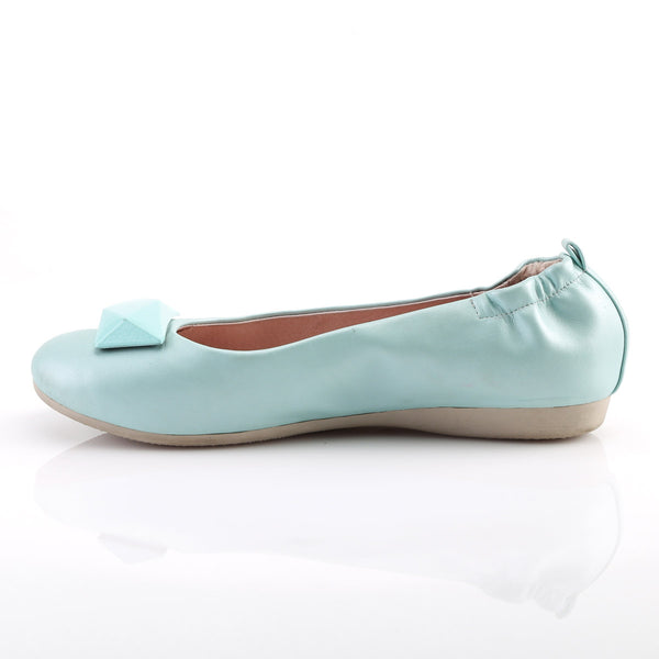 Round Toe Foldable Flats W/ Geometric Adornment Aqua Faux Leather Pleaser Pin Up Couture OLIVE/08