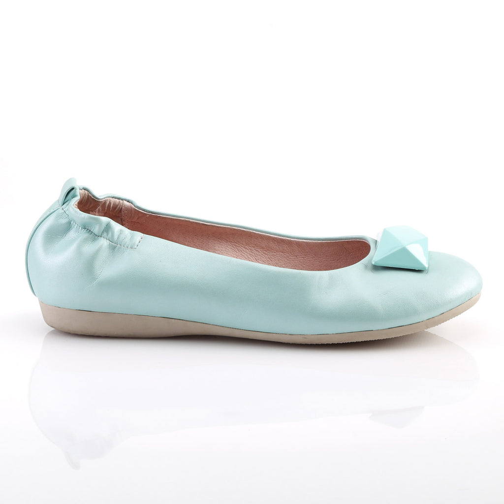 Round Toe Foldable Flats W/ Geometric Adornment Aqua Faux Leather Pleaser Pin Up Couture OLIVE/08