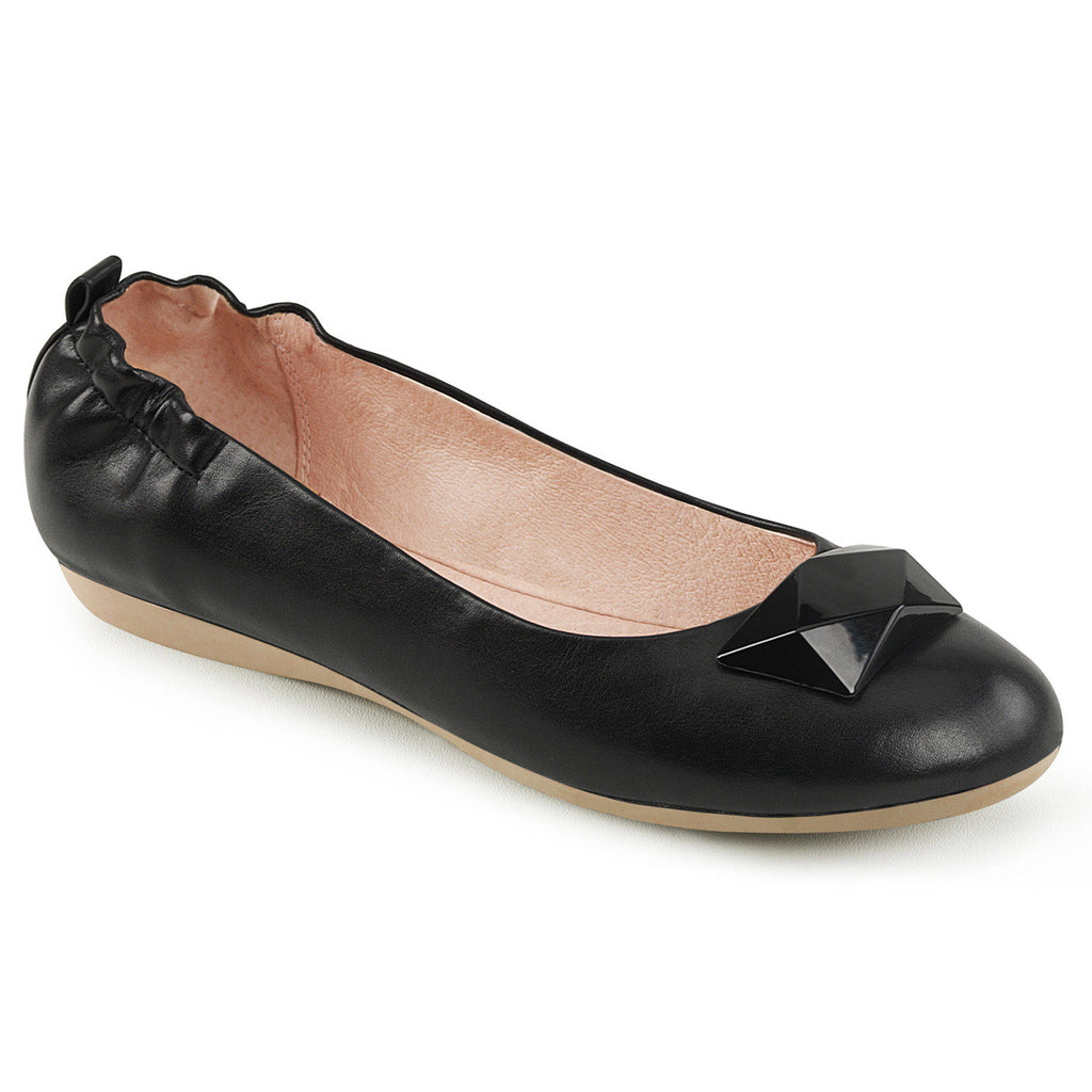 Round Toe Foldable Flats W/ Geometric Adornment Blk Faux Leather Pleaser Pin Up Couture OLIVE/08