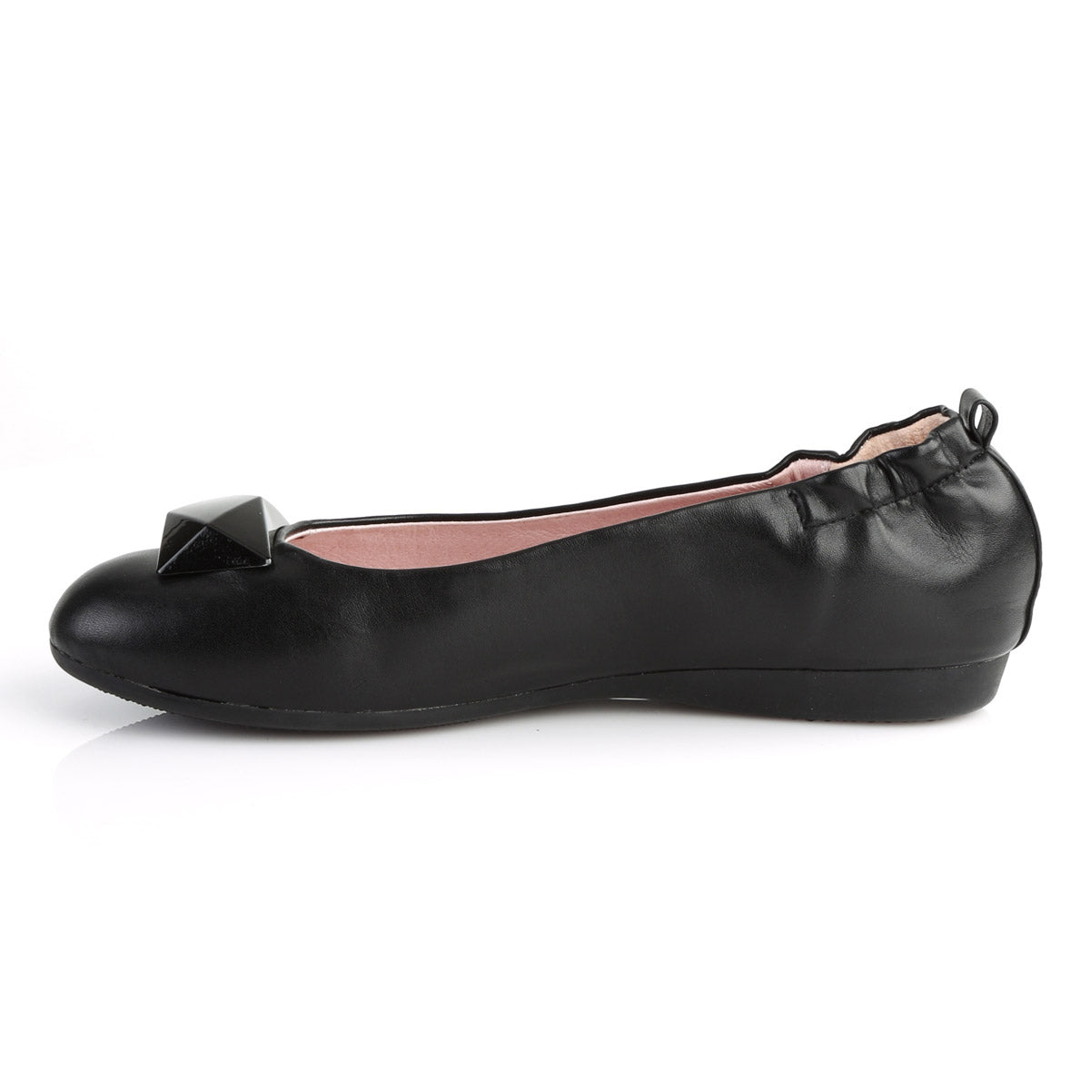 Round Toe Foldable Flats W/ Geometric Adornment Blk Faux Leather Pleaser Pin Up Couture OLIVE/08