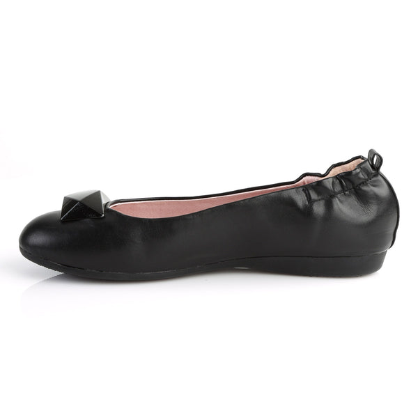 Round Toe Foldable Flats W/ Geometric Adornment Blk Faux Leather Pleaser Pin Up Couture OLIVE/08