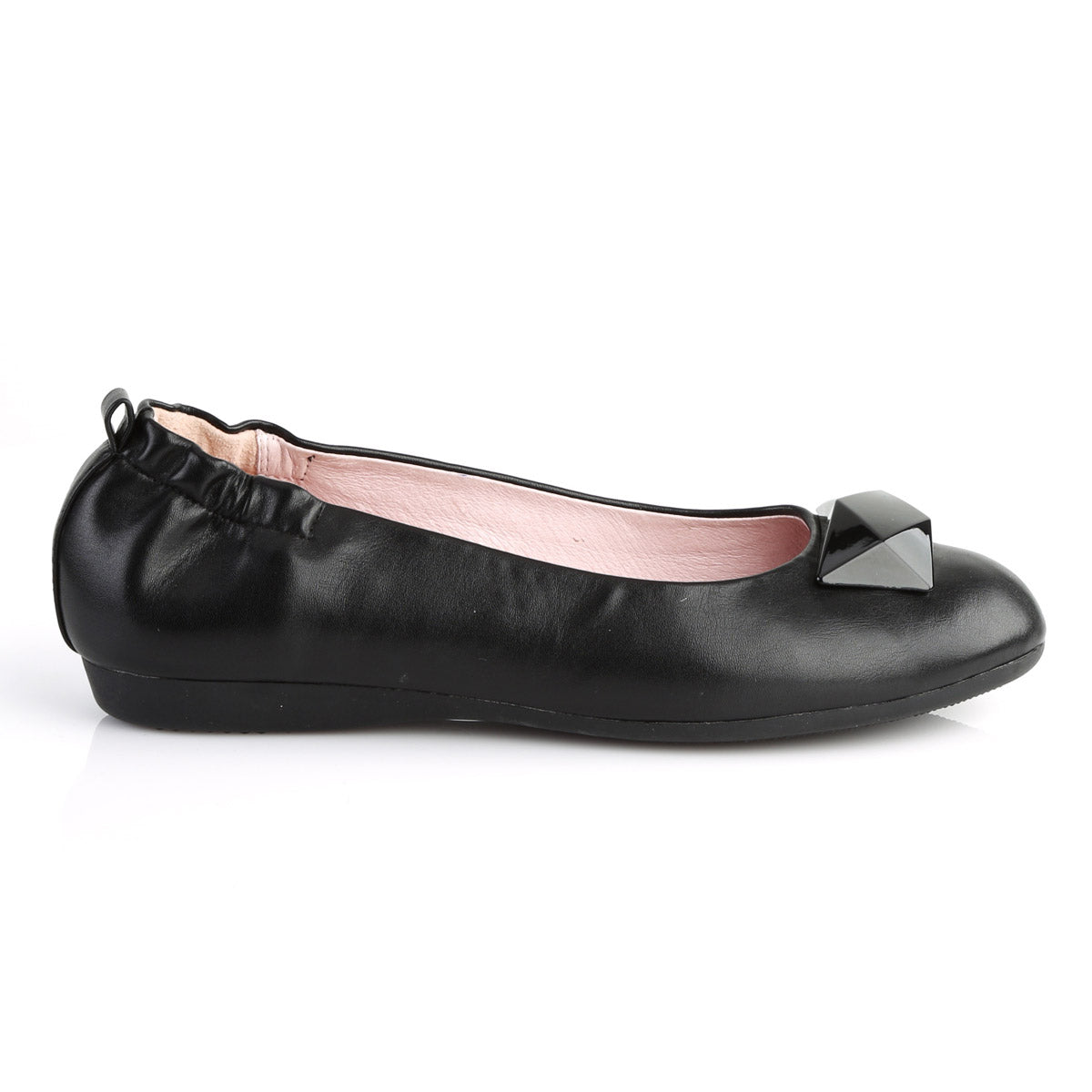 Round Toe Foldable Flats W/ Geometric Adornment Blk Faux Leather Pleaser Pin Up Couture OLIVE/08