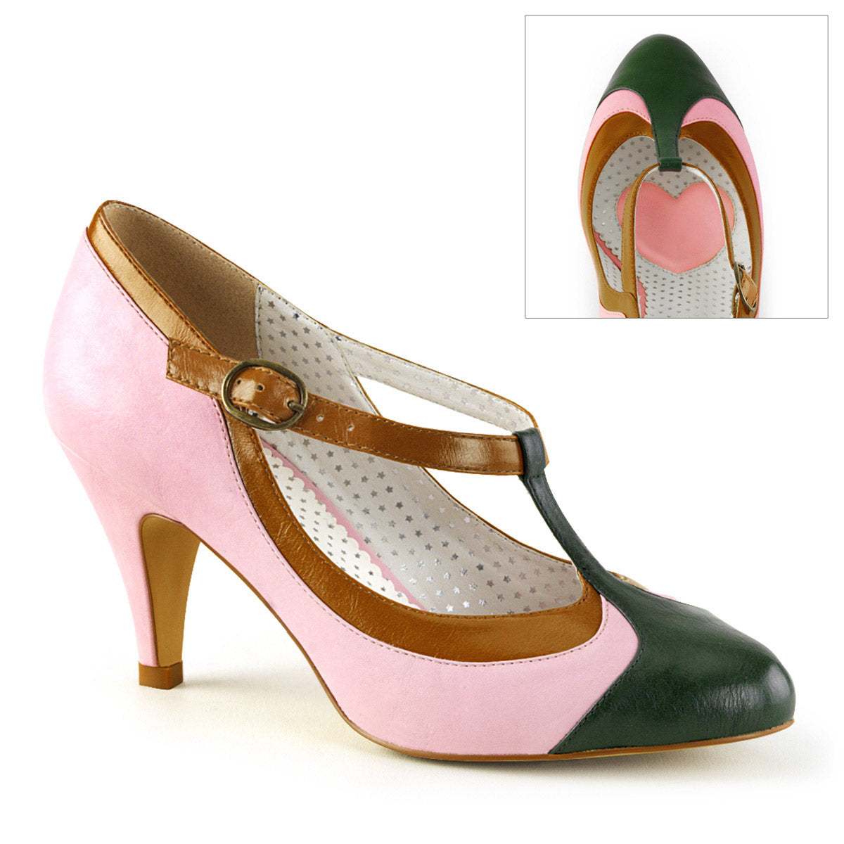 3" Heel T-Strap Pump B.Pink Multi Faux Leather Pleaser Pin Up Couture PEACH/03 Main image