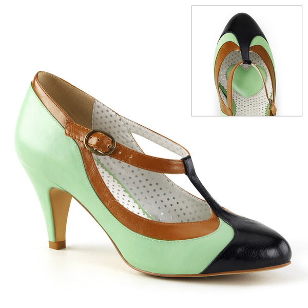 3" Heel T-Strap Pump Mint Multi Faux Leather Pleaser Pin Up Couture PEACH/03