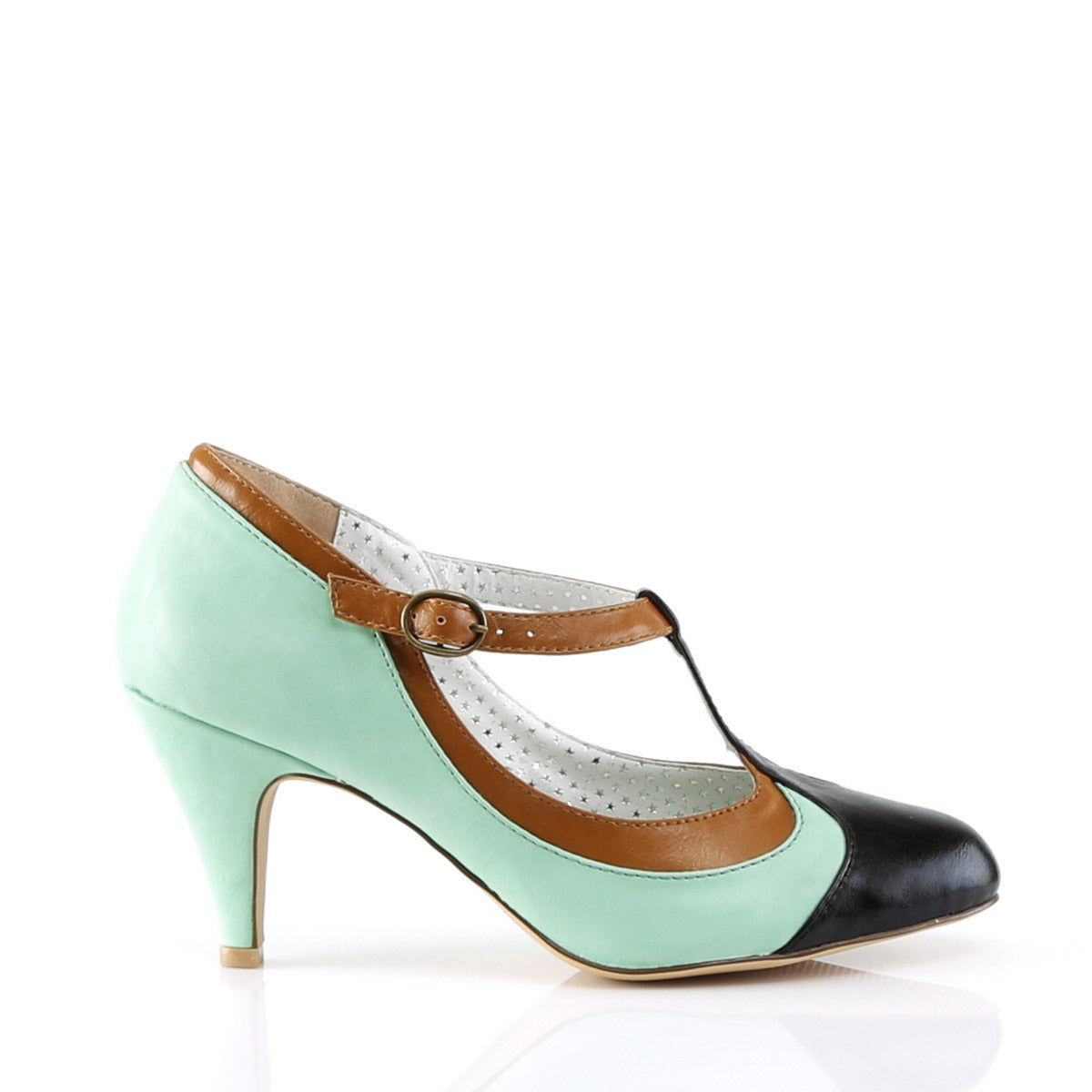 3" Heel T-Strap Pump Mint Multi Faux Leather Pleaser Pin Up Couture PEACH/03