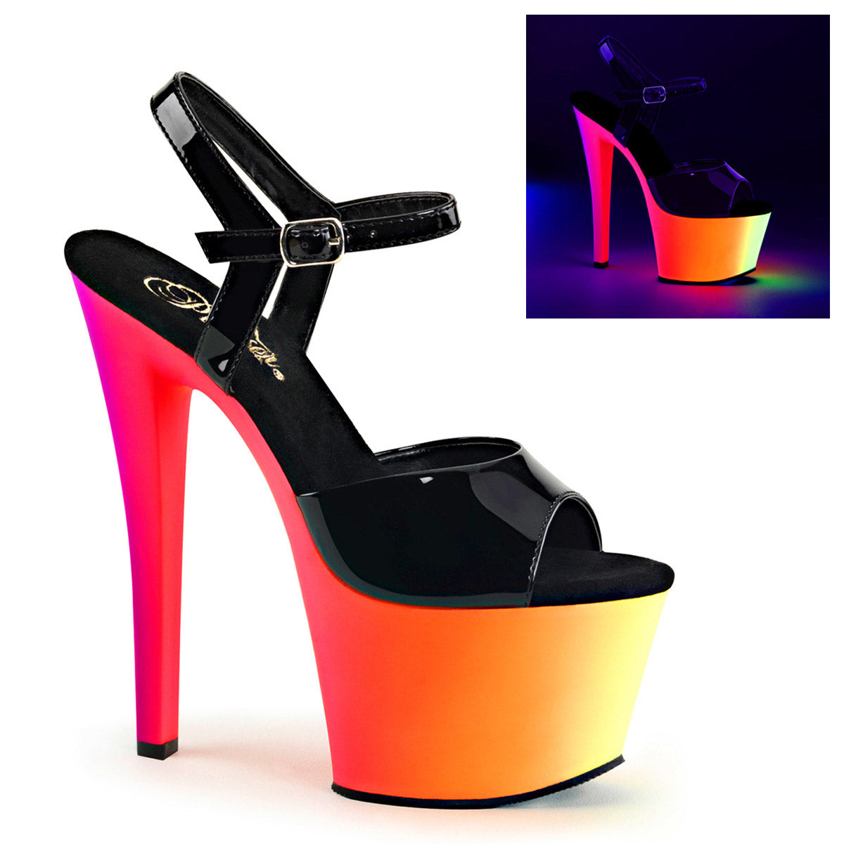 Sexy Neon Platform Stiletto Ankle Strap Sandals High Heels Shoes Pleaser Pleaser RAINBOW/309UV Main image