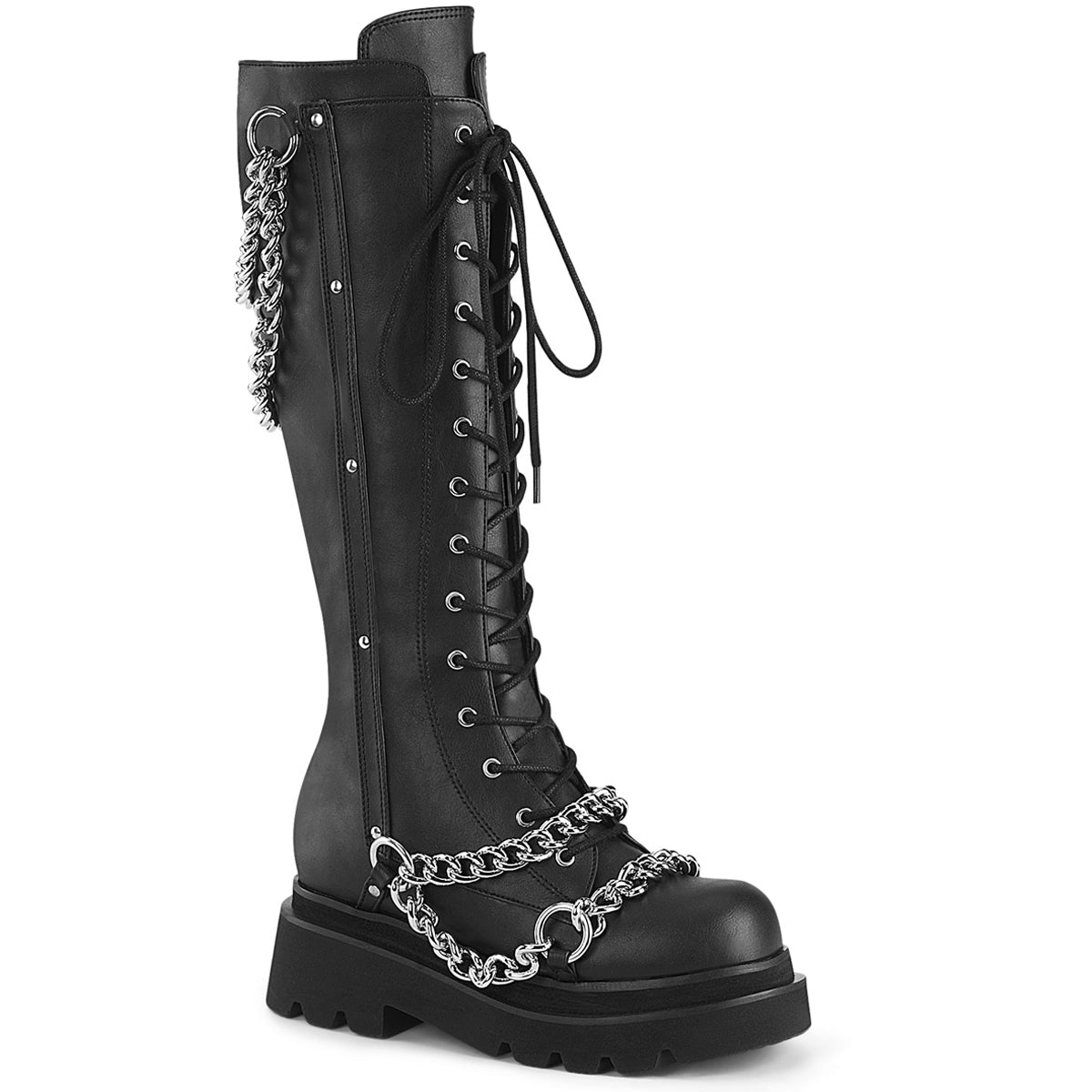 2 1/2" Tiered Pf Lace-Up Knee High Boots, Inside Zip Pleaser Demonia RENEGADE/215 Main image