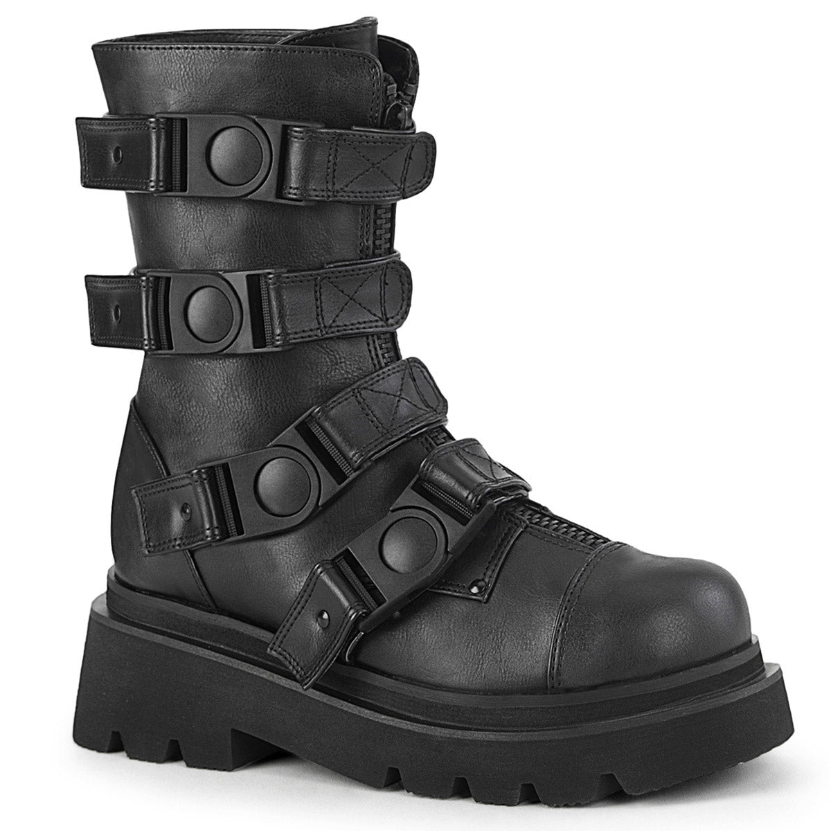 2" Tiered PF Strappy Calf High Boot, Center Front Zip Pleaser Demonia RENEGADE/55 Main image