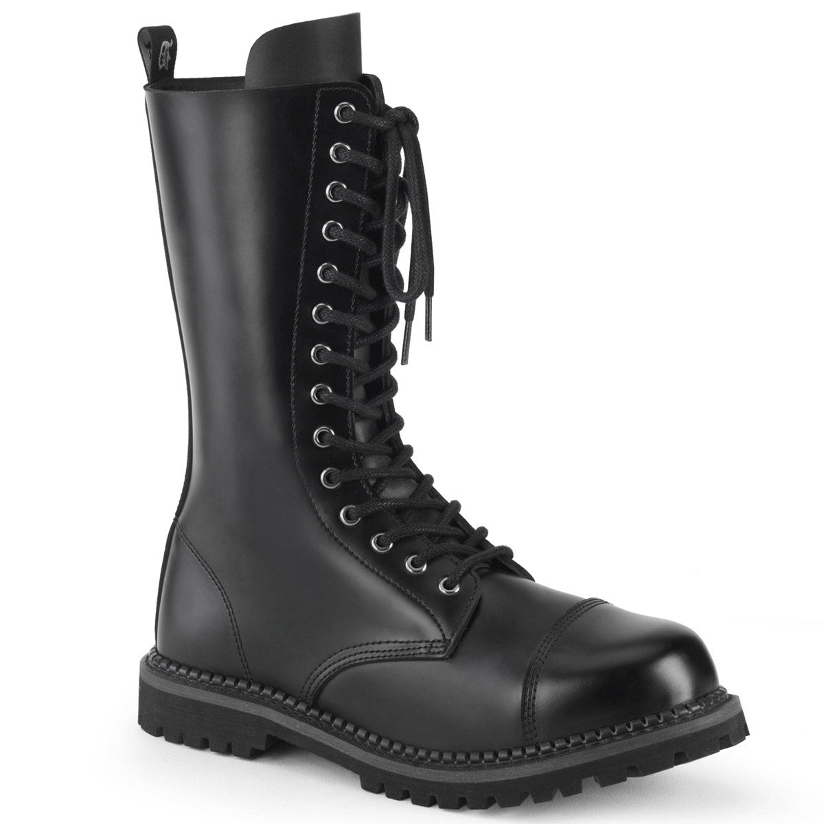 14 Eyelet Unisex Steel Toe Mid Calf Boot, Rubber Sole Pleaser Demonia RIOT/14 Main image