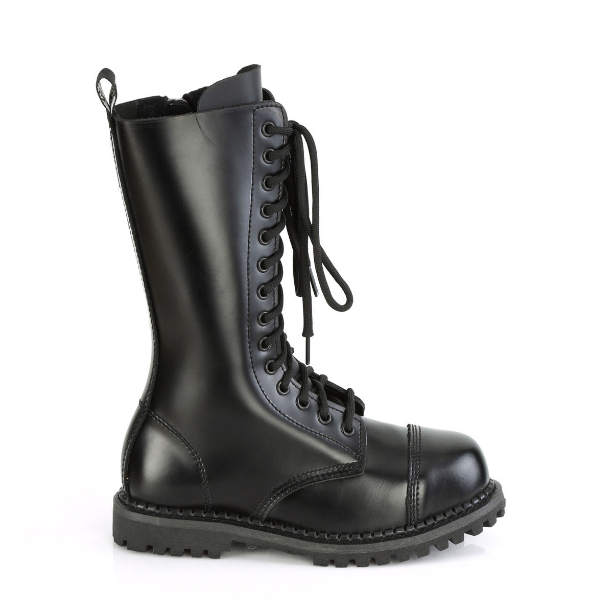 14 Eyelet Unisex Steel Toe Mid Calf Boot, Rubber Sole Pleaser Demonia RIOT/14