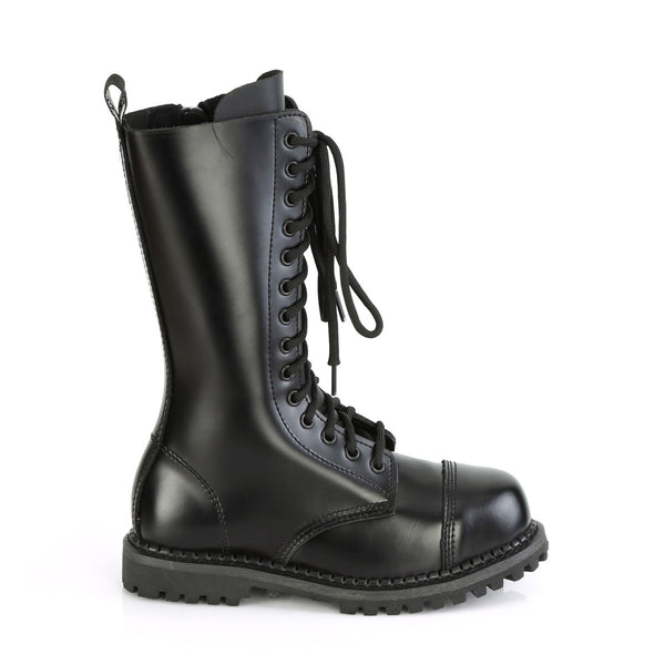 14 Eyelet Unisex Steel Toe Mid Calf Boot, Rubber Sole Pleaser Demonia RIOT/14