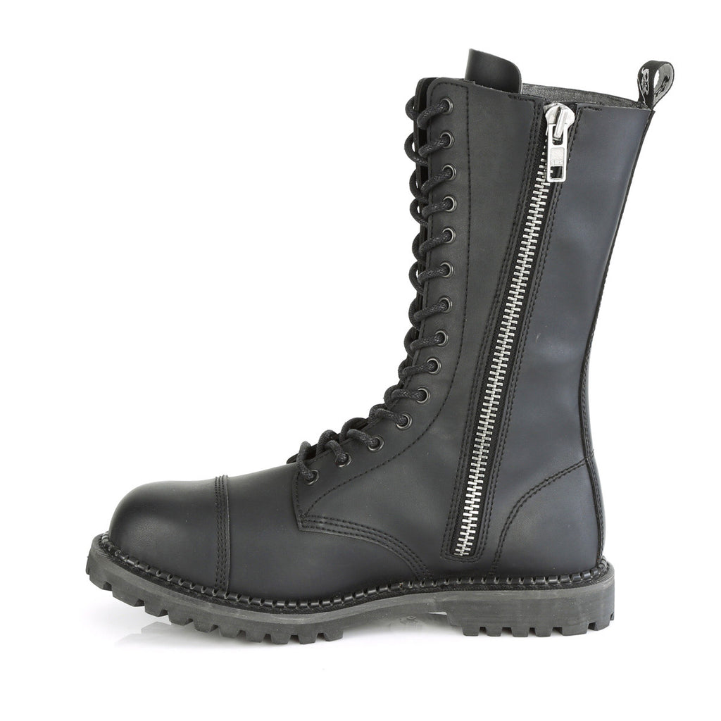 14 Eyelet Unisex Steel Toe Mid Calf Boot, Rubber Sole Pleaser Demonia RIOT/14