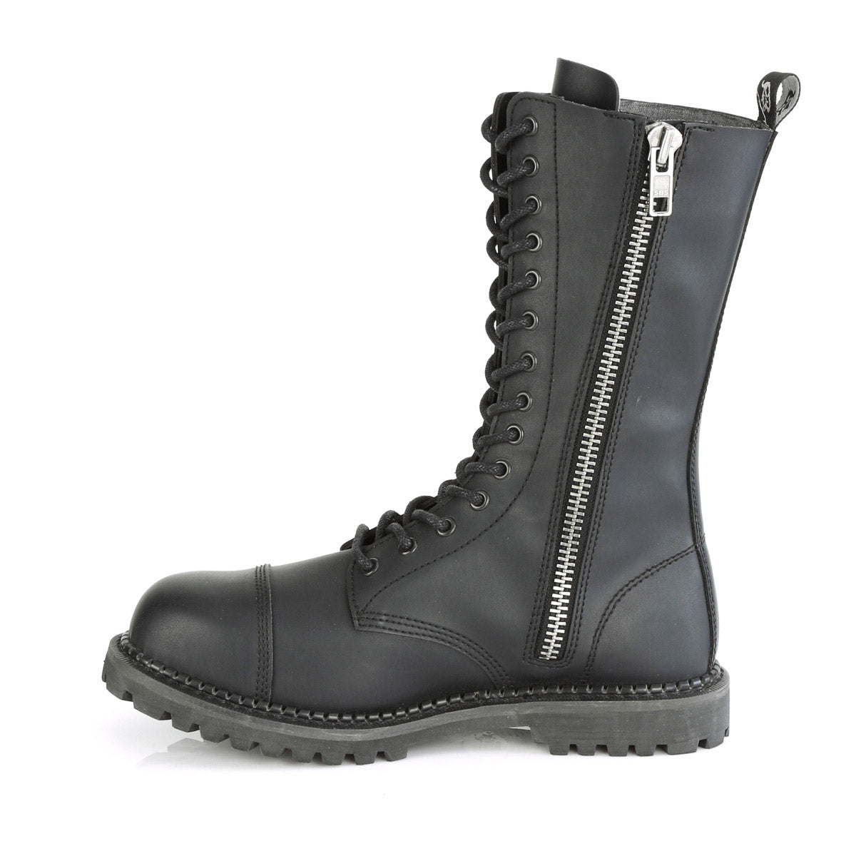 14 Eyelet Unisex Steel Toe Mid Calf Boot, Rubber Sole Pleaser Demonia RIOT/14