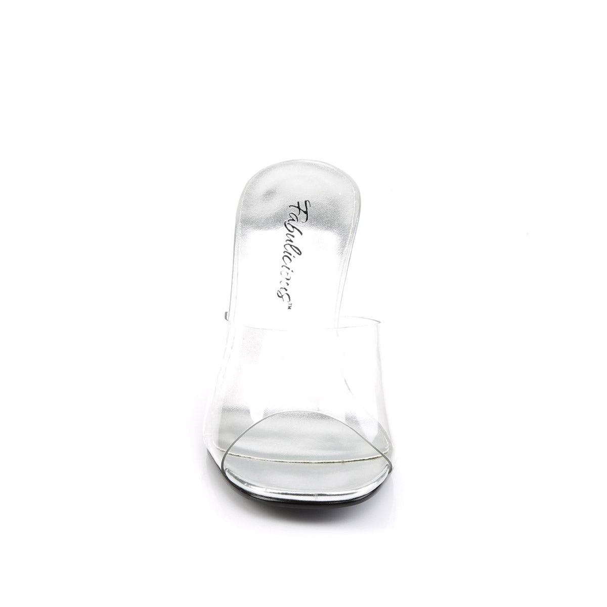 Fabulicious Romance-301 Clear Upper Slide Sandal with Square High Heel Secondary image