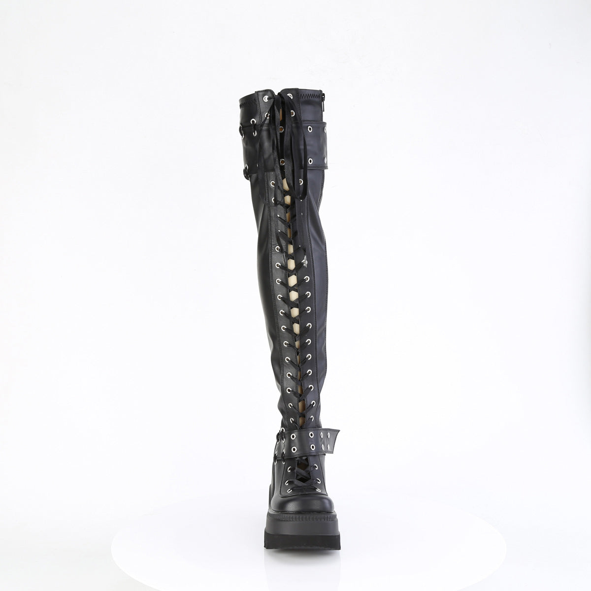 Demonia Shaker-325 4.5 Inch Wedge Lace-Up Stretch Thigh High Boot Secondary image