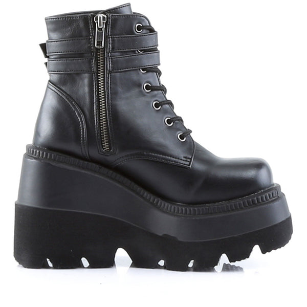 4" Stacked Wedgepf Lace-Upankle Boot W/Bucklestraps Pleaser Demonia SHAKER/52