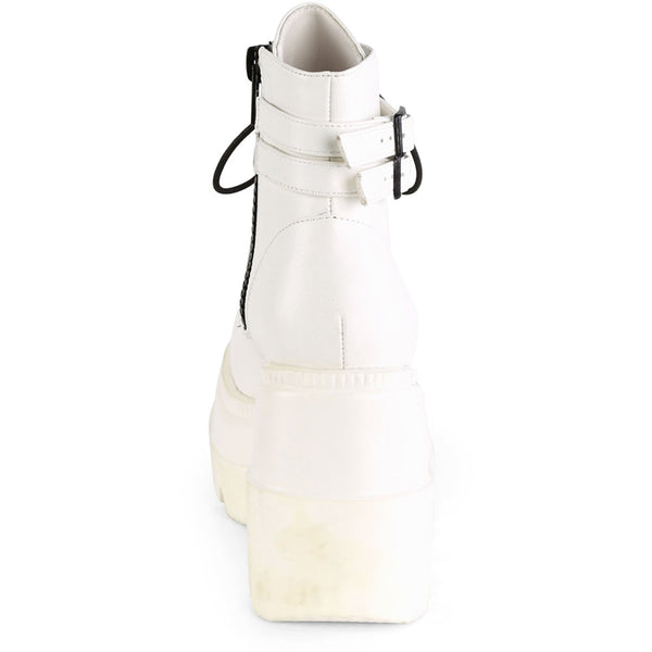 4" Wedge Pf Lace-Up Ankle Boot, Side Zip Pleaser Demonia SHAKER/52