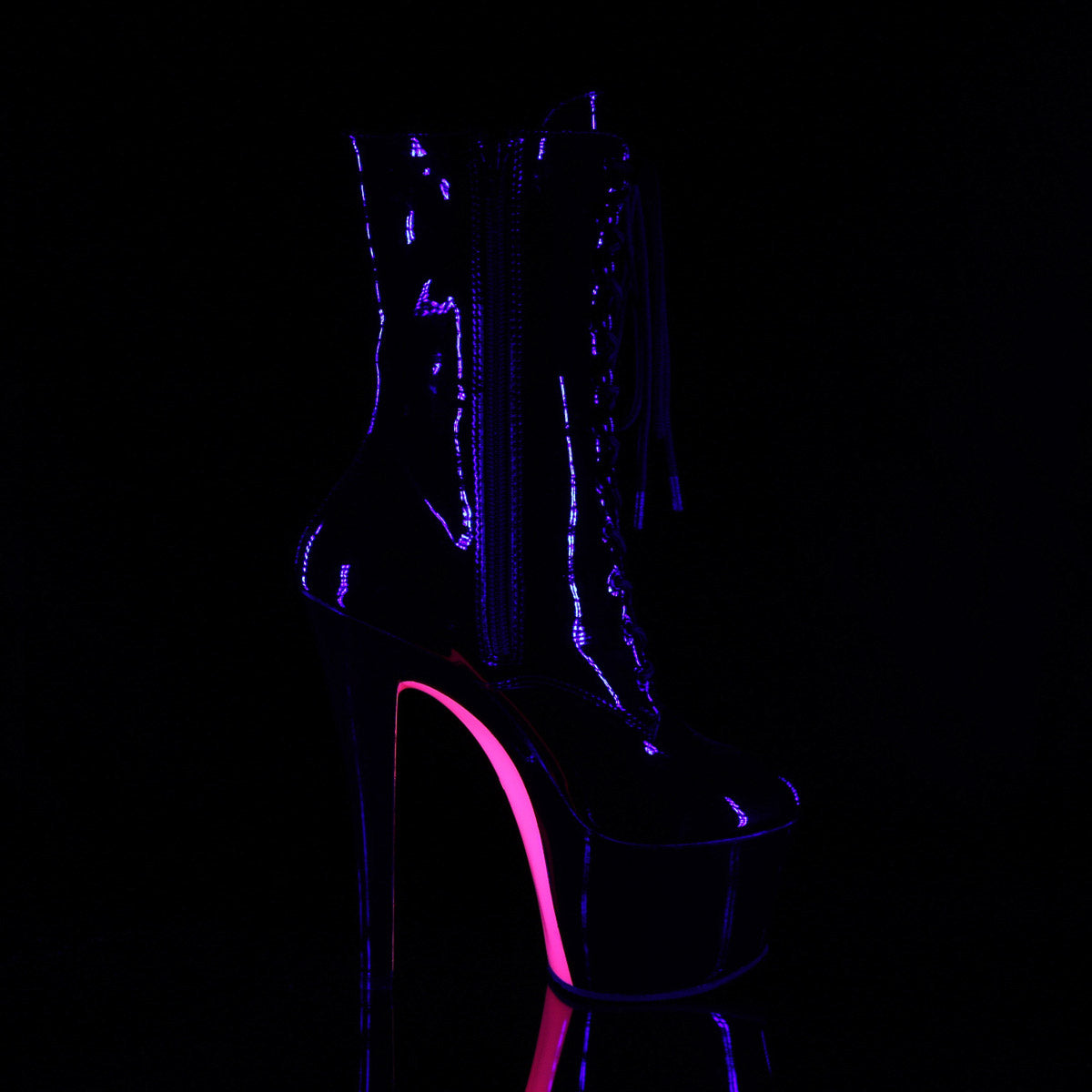 7" Heel, 2 3/4" PF Two Tone Lace-up Ankle Boot, Side Zip Pleaser Pleaser SKY/1020TT