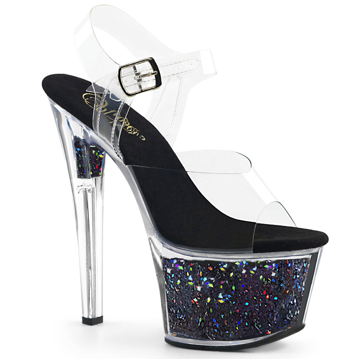 7" Heel, 2 3/4" Glitter Filled PF Ankle Strap Sandal Pleaser Pleaser SKY/308GF Main image