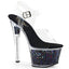 7" Heel, 2 3/4" Glitter Filled PF Ankle Strap Sandal Pleaser Pleaser SKY/308GF