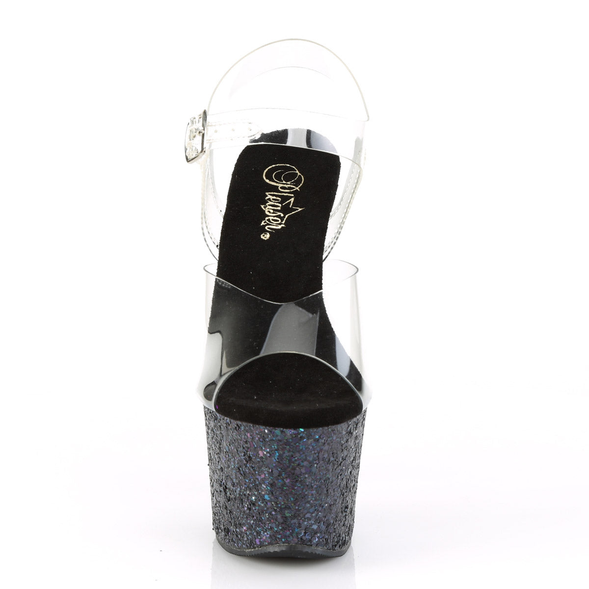 7" Heel, 2 3/4" PF Ankle Strap Sandal w/ Glitter Bottom Pleaser  SKY/308LG