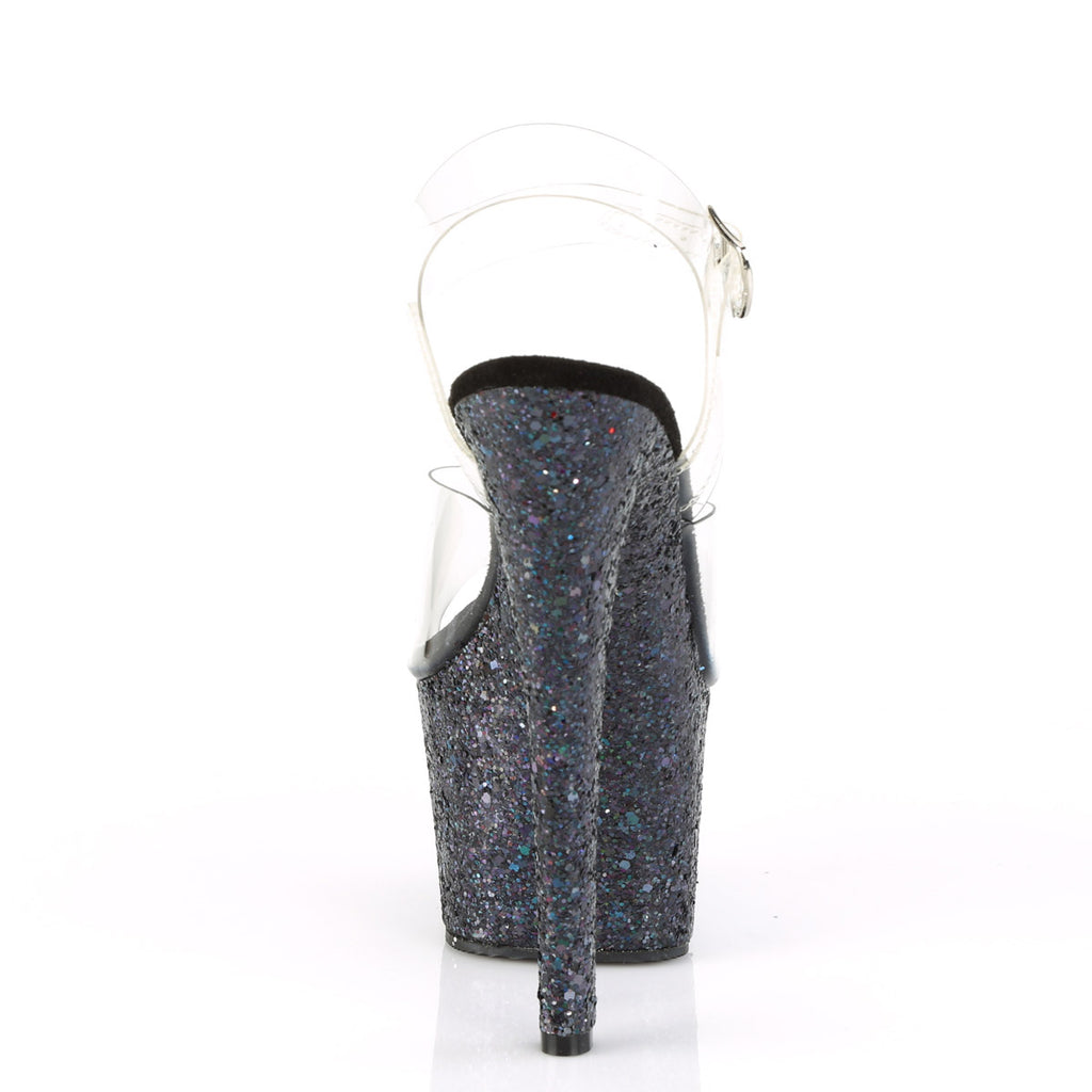 7" Heel, 2 3/4" PF Ankle Strap Sandal w/ Glitter Bottom Pleaser  SKY/308LG