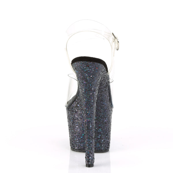 7" Heel, 2 3/4" PF Ankle Strap Sandal w/ Glitter Bottom Pleaser  SKY/308LG