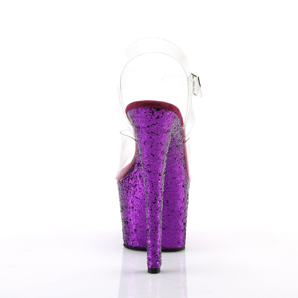 7" Heel, 2 3/4" PF Ankle Strap Sandal w/ Glitter Bottom Pleaser  SKY/308LG