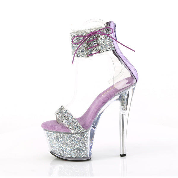 7" Heel, 2 3/4" Pf Ankle Cuff Sandal W/Rs, Back Zip Pleaser Pleaser SKY/327RSI