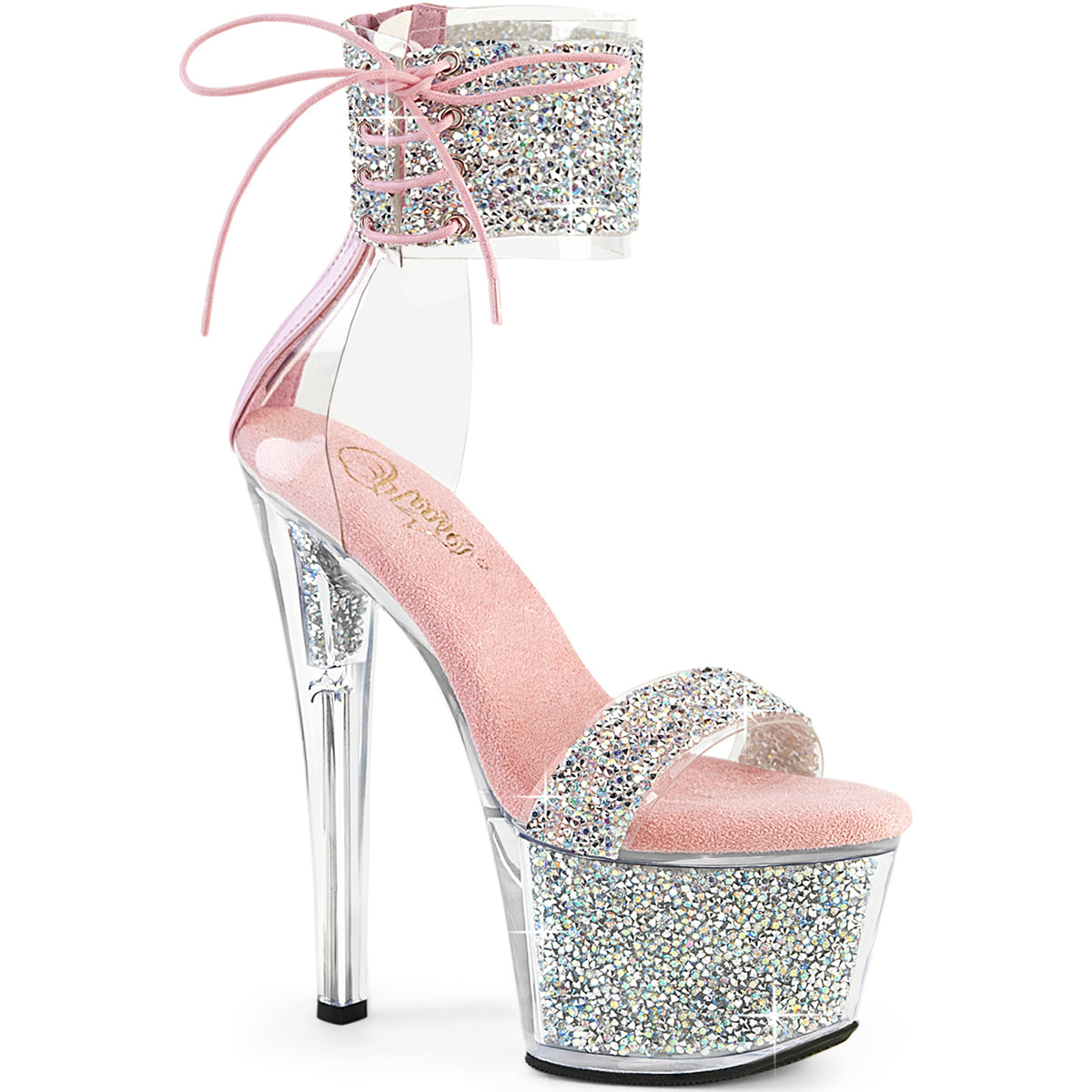 7" Heel, 2 3/4" Pf Ankle Cuff Sandal W/Rs, Back Zip Pleaser Pleaser SKY/327RSI Main image