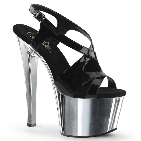 7" Heel,2 3/4"chrome Plate Pf Criss-cross Sling Back Sandal Pleaser  SKY/330