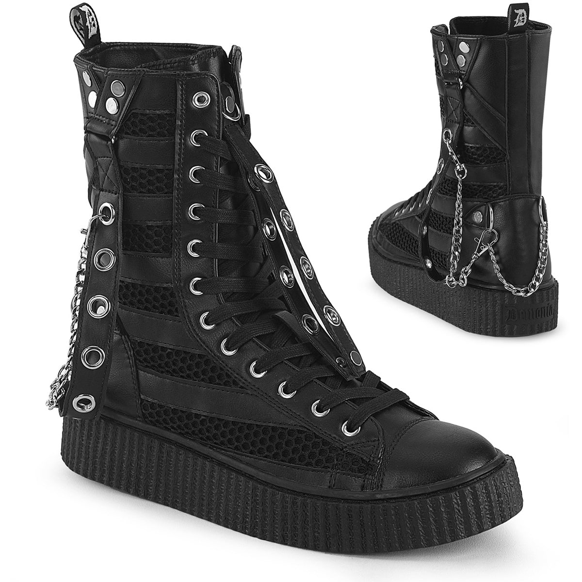1 1/2"Pf Round Toe Lace Up Front Calf High Creeper Sneaker Pleaser Demonia SNEEKER/325 Main image